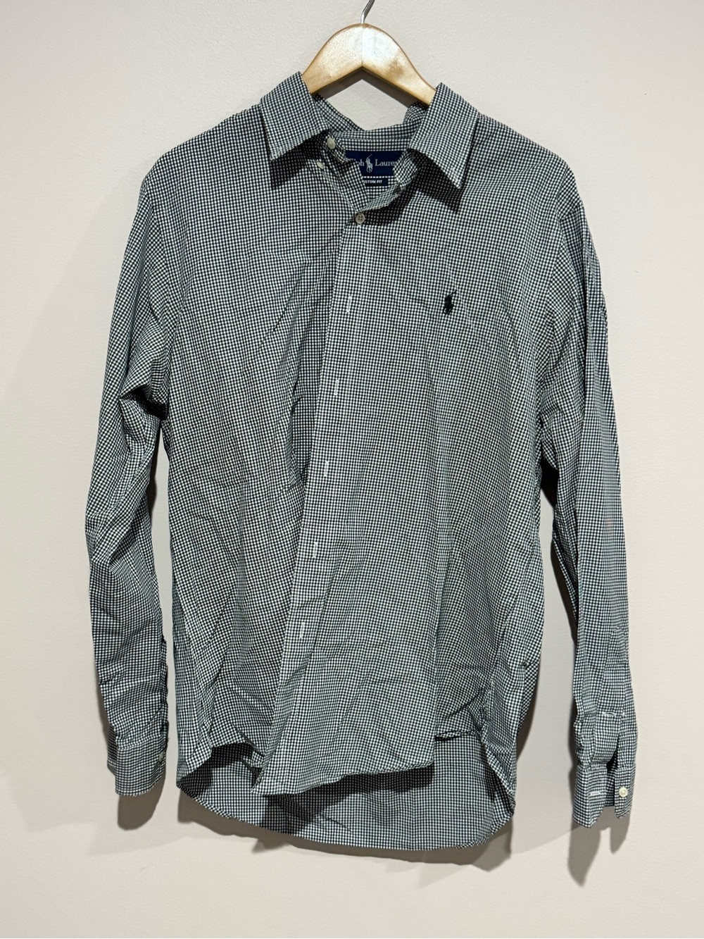 Ralph Lauren Custom Fit Cotton Black/White Gingham Dress Shirt L